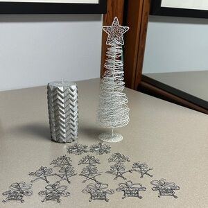 Elegant Silver Candle and Tree Holiday Decor Set